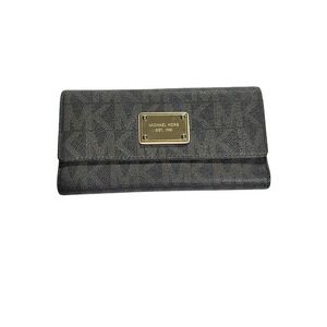 Michael Kors Wallet Brown MK Logo Signature Coated Twill‎ Trifold Clutch